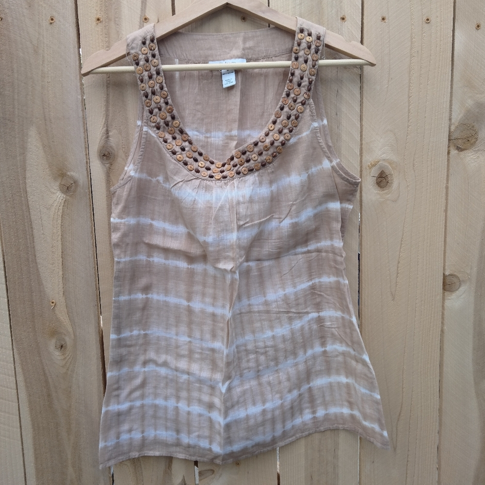 Style & Co. Y2K Beige and White Tie-Dye Embellished Tank Top Women's Size 6